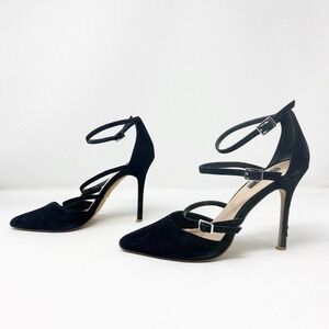 Topshop Triple Buckle Strap Pointed Toe Suede Black Heels 38 (7)